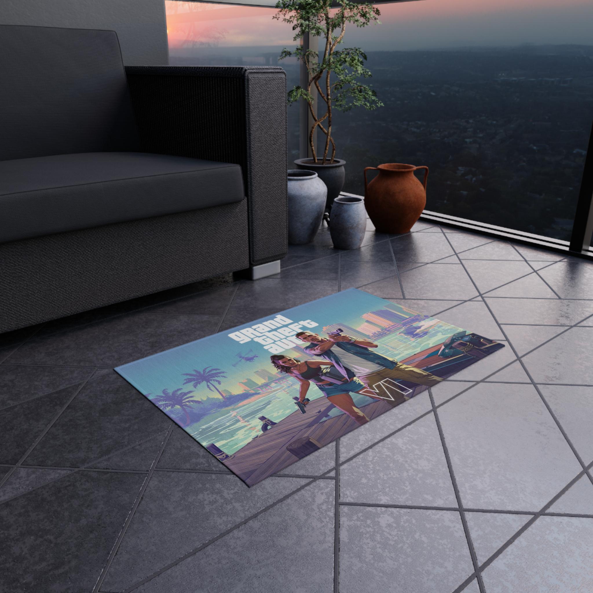 Grand Theft Gaming Outdoor Rug: Polyester Chenille Patio Mat VI