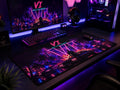 Grand Theft Gaming Vice City Nights neon retro skyline Desk Mat | Vaporwave gaming mousepad