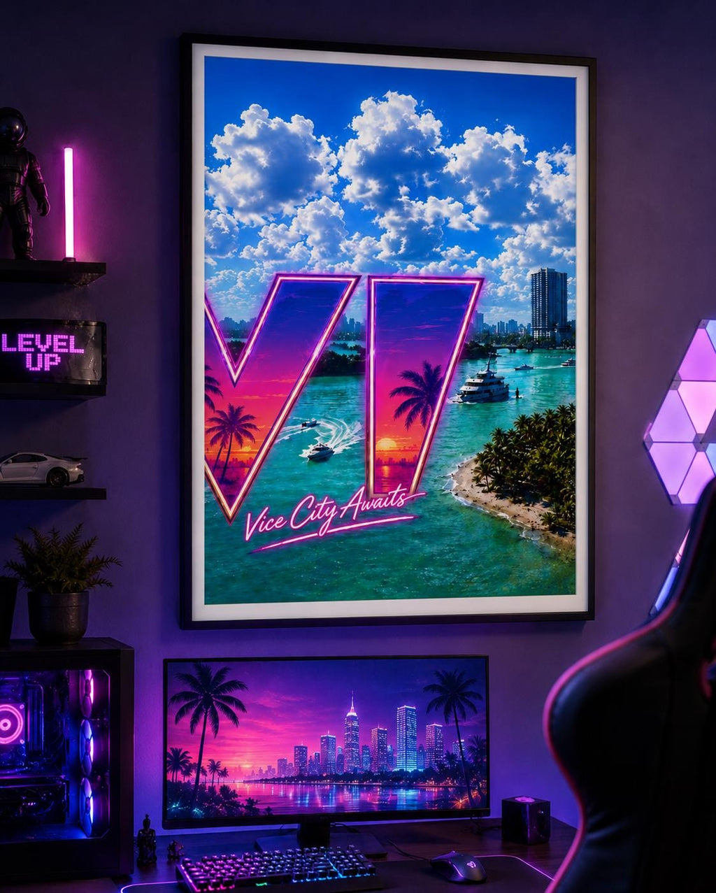 Grand Theft Gaming  Poster, Vice City Awaits neon art