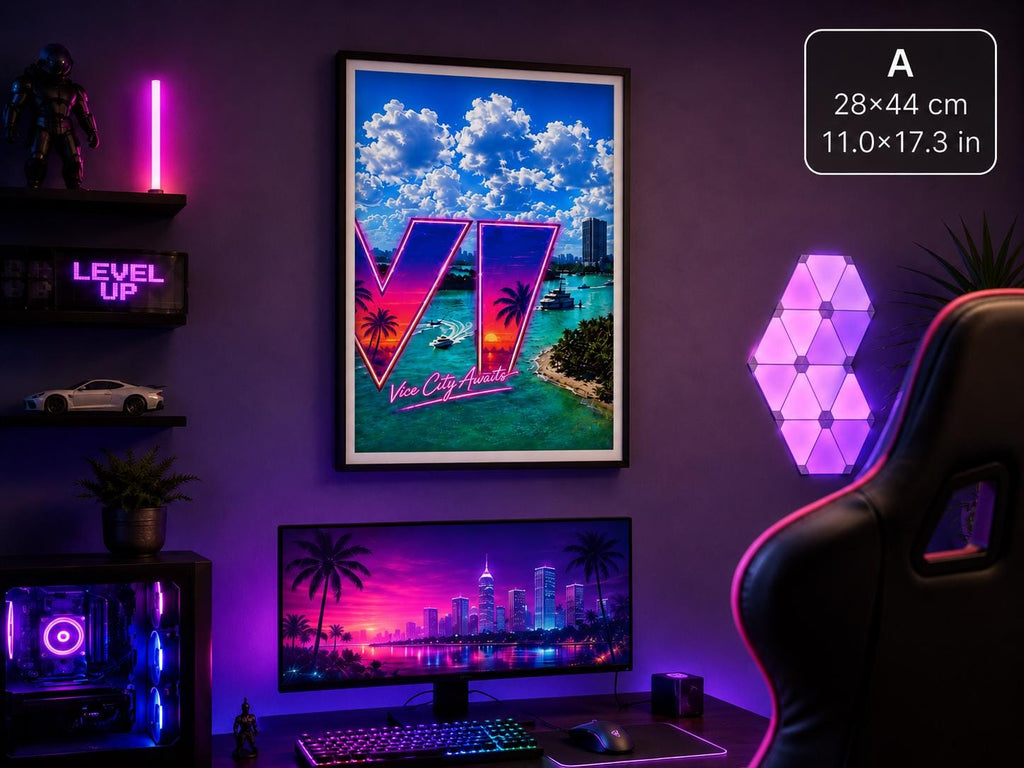 Grand Theft Gaming  Poster, Vice City Awaits neon art