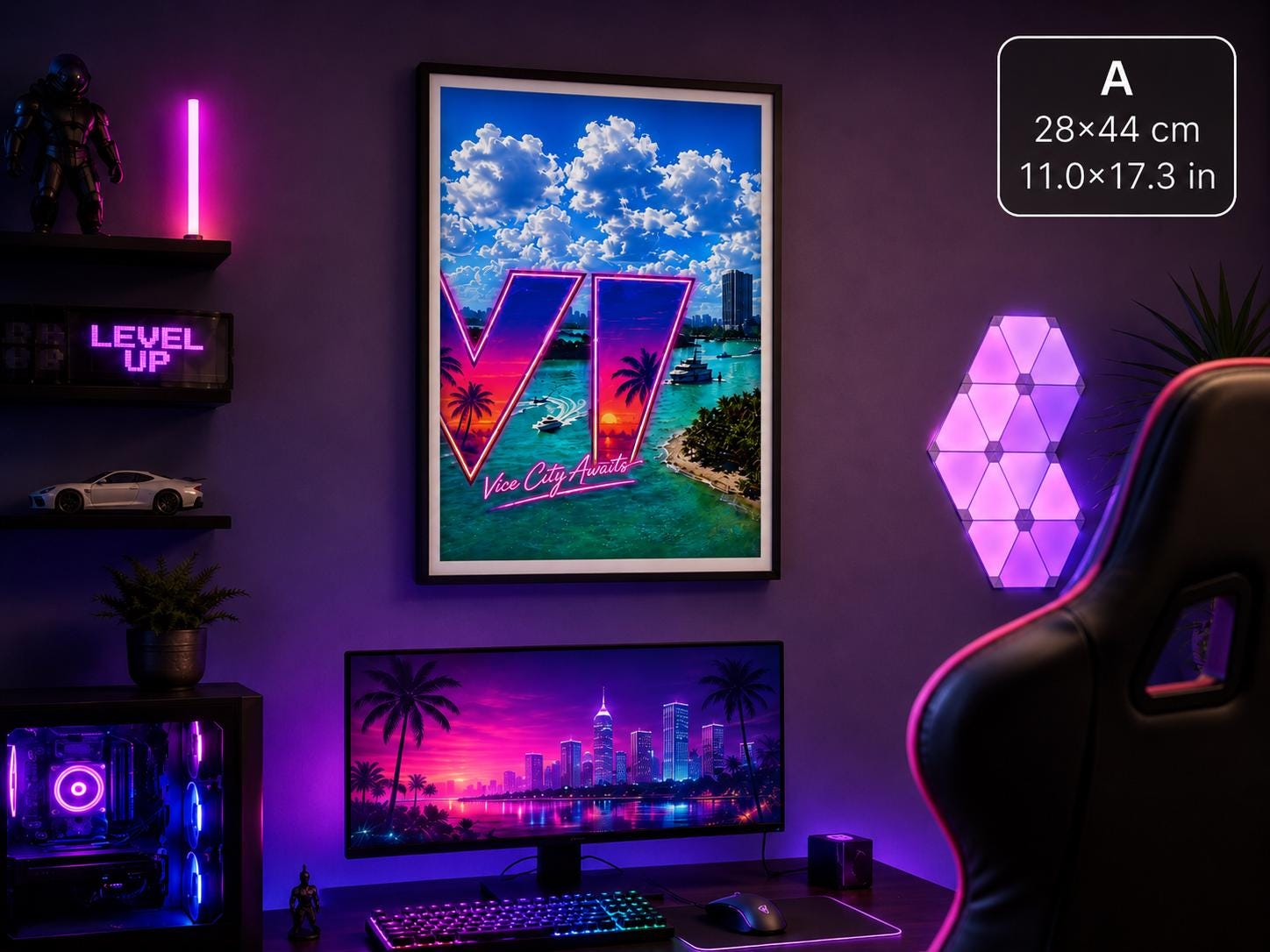 Grand Theft Gaming  Poster, Vice City Awaits neon art