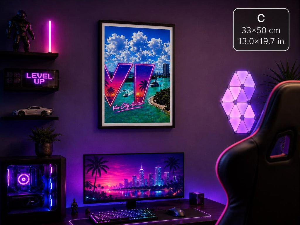 Grand Theft Gaming  Poster, Vice City Awaits neon art