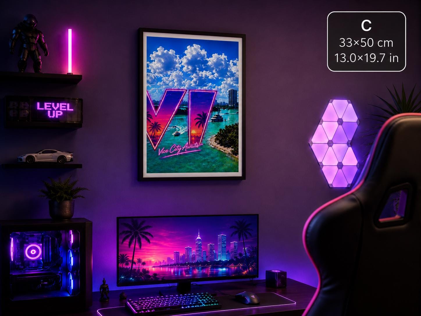Grand Theft Gaming  Poster, Vice City Awaits neon art