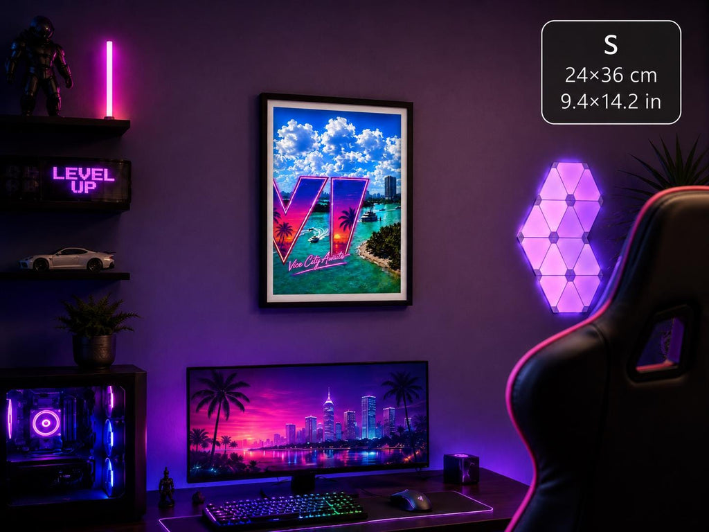 Grand Theft Gaming  Poster, Vice City Awaits neon art