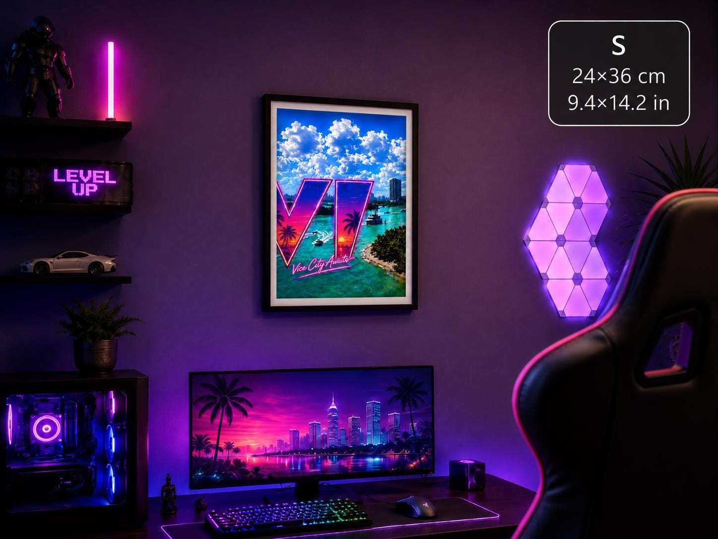 Grand Theft Gaming  Poster, Vice City Awaits neon art