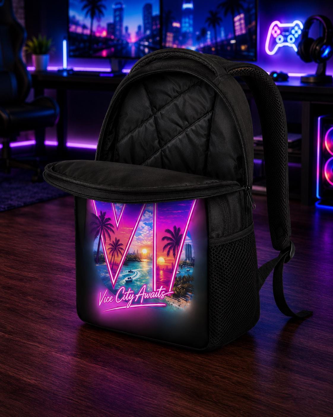 Grand Theft Gaming 6 Backpack: Vice City Awaits Polyester Bag