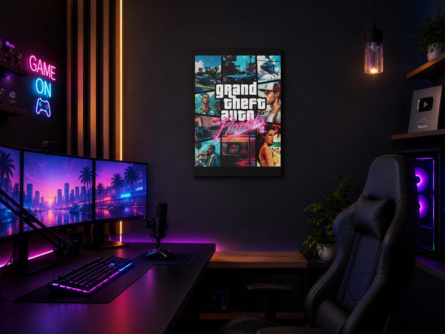 Grand Theft Gaming Miami Poster Canvas VI