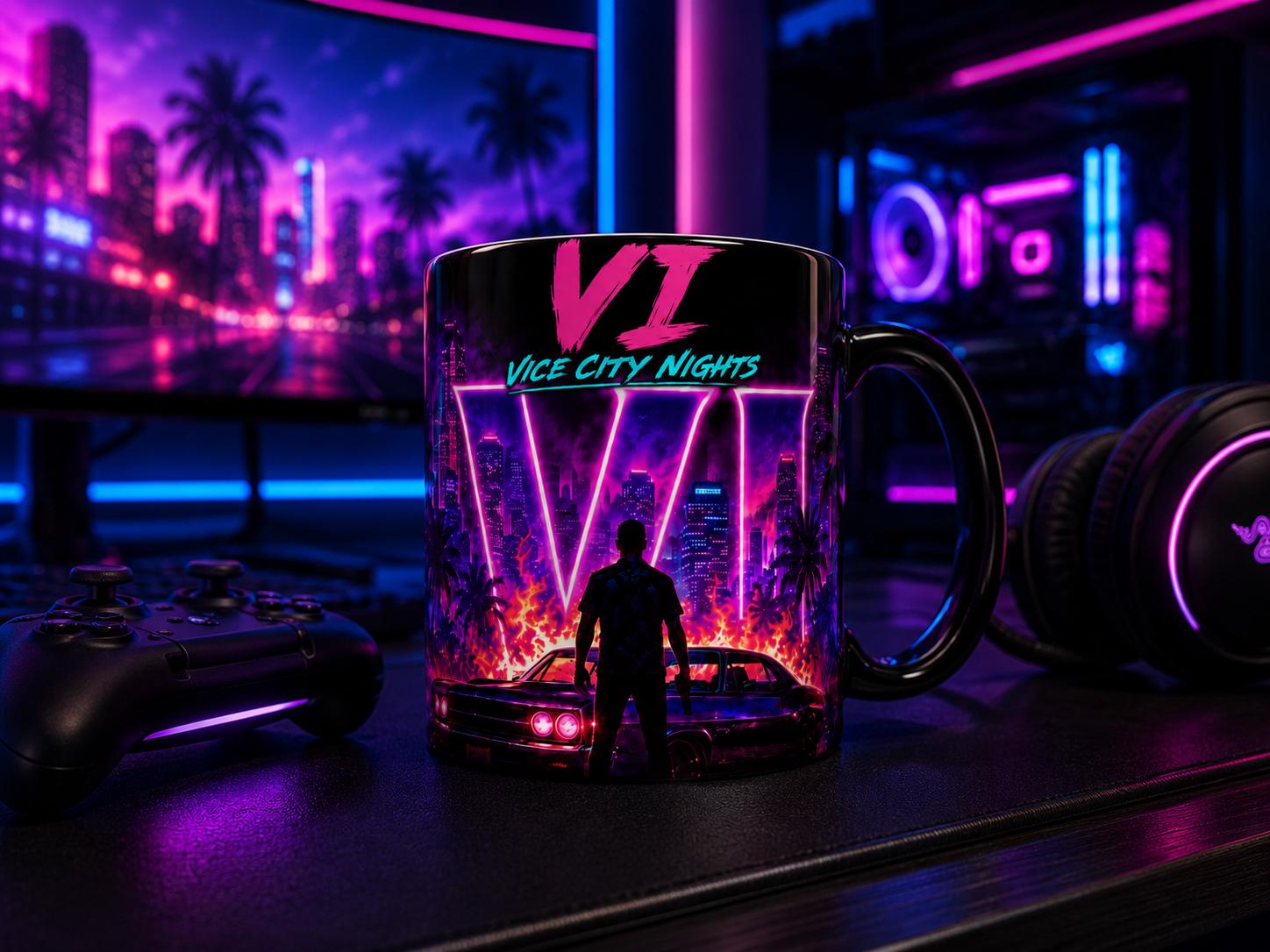 Vice City Nights neon retro wave Mug | 11oz or 15oz black mug
