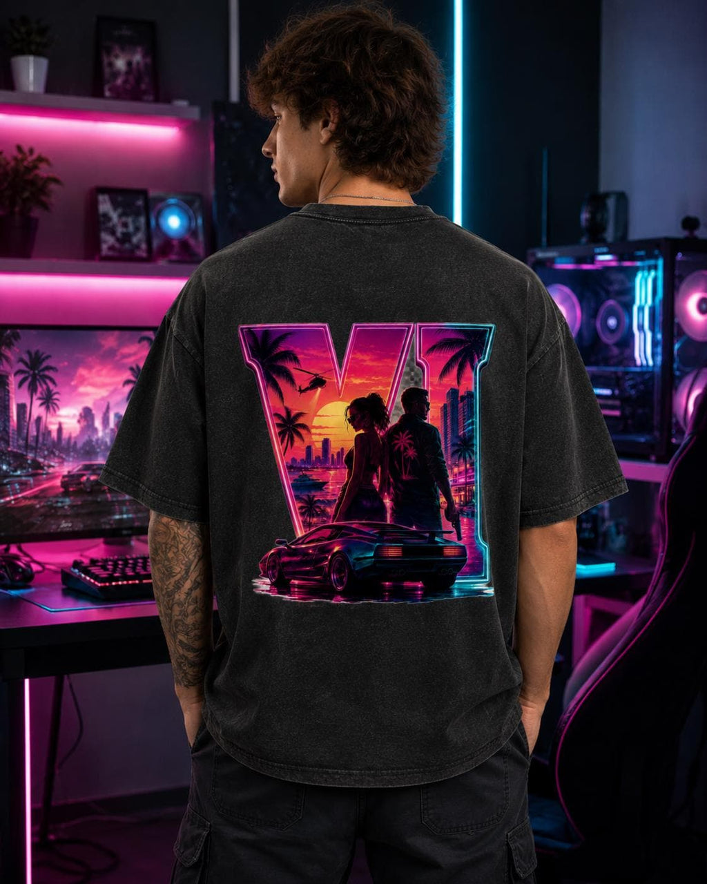 Grant Theft Gaming Unisex Heavyweight Washed Vice Nights VI