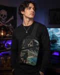 Pirate Skull Chest Bag, Gaming Adventure Sling Pack, Black Flag Shoulder Bag