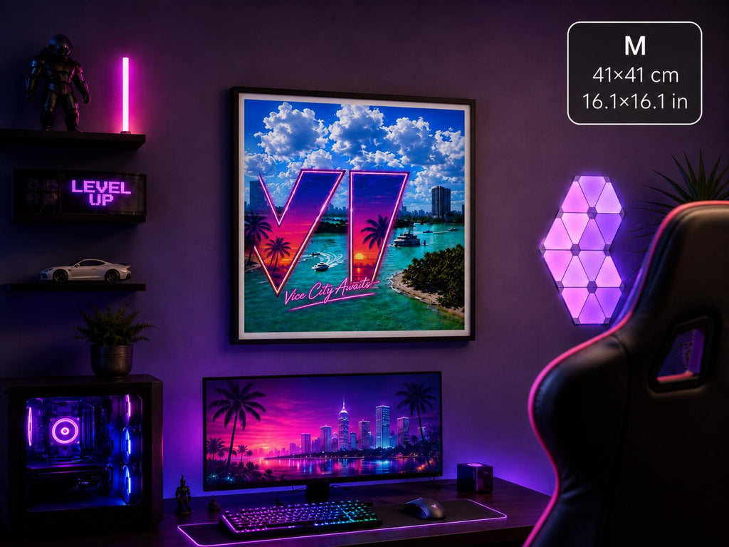 Grand Theft Gaming  Poster, Vice City Awaits neon art