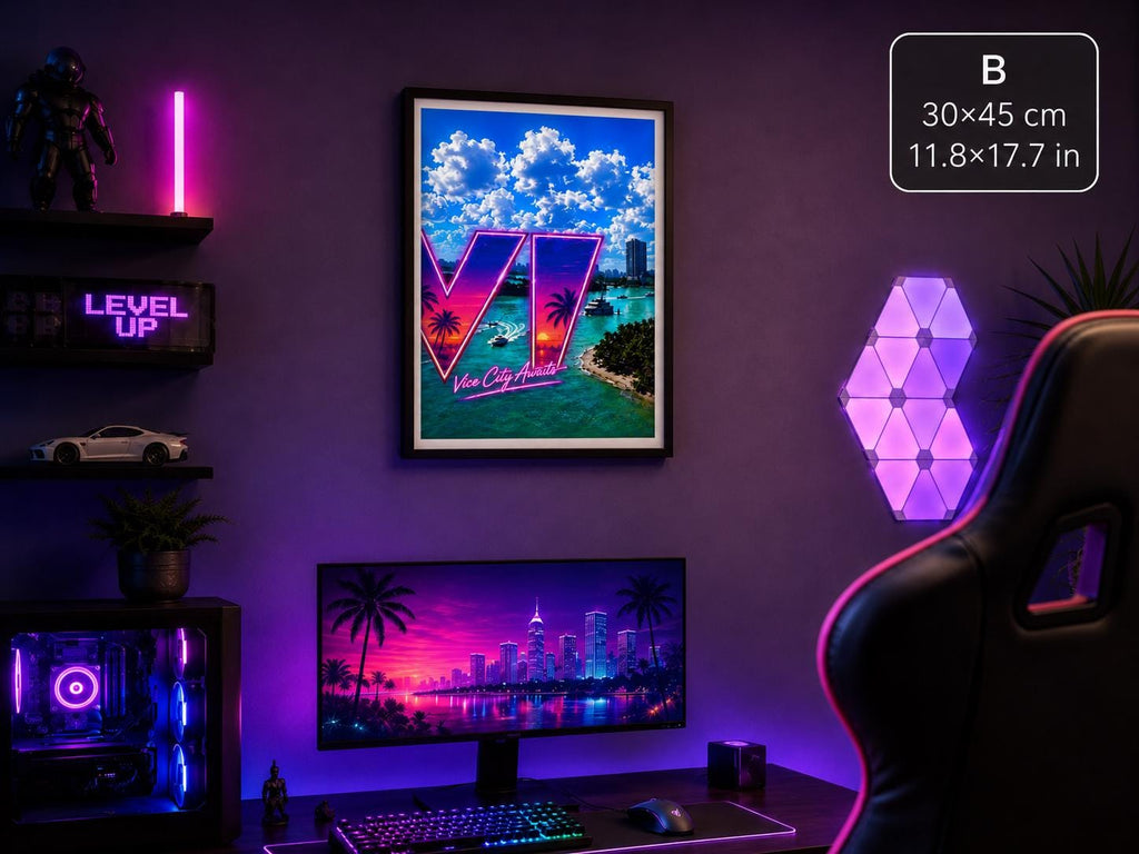 Grand Theft Gaming  Poster, Vice City Awaits neon art