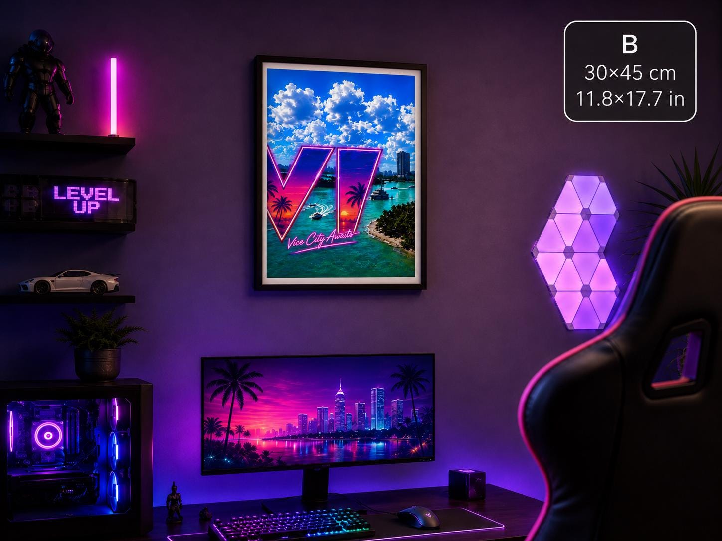 Grand Theft Gaming  Poster, Vice City Awaits neon art