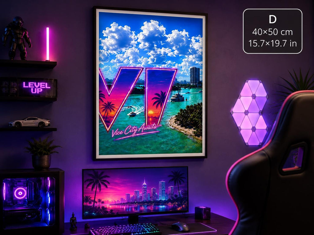 Grand Theft Gaming  Poster, Vice City Awaits neon art