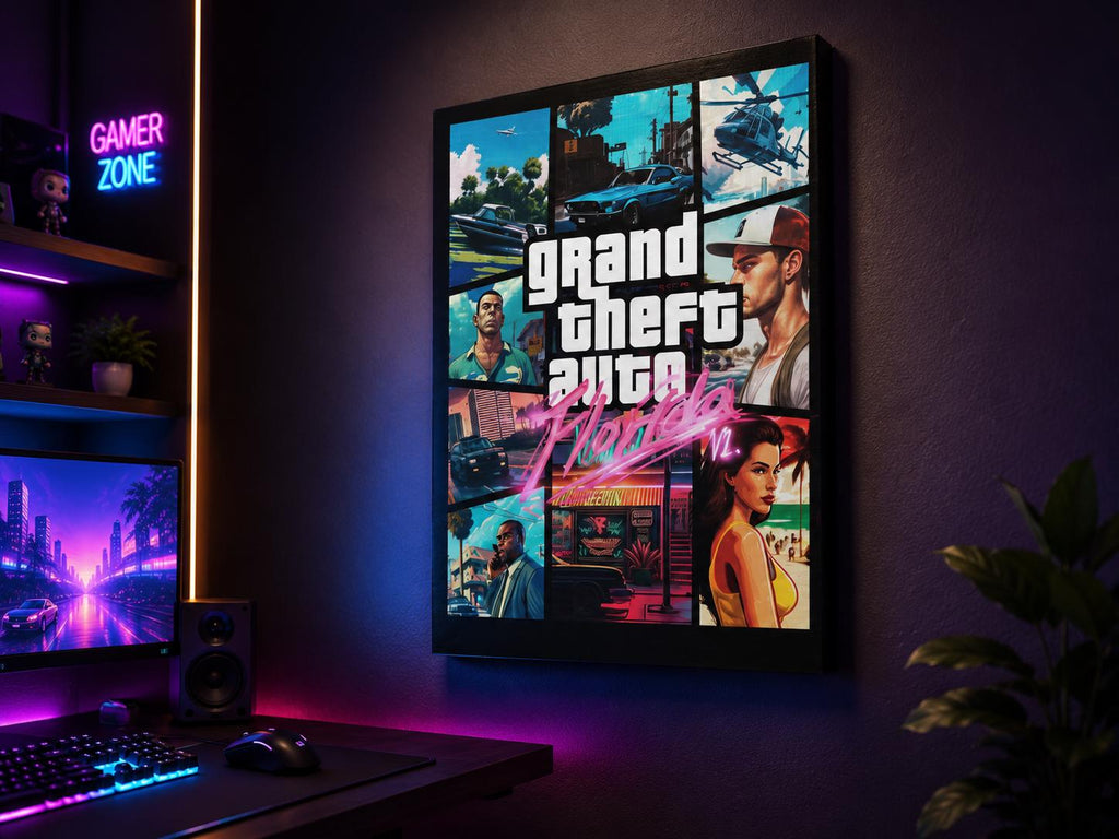 Grand Theft Gaming Miami Poster Canvas VI
