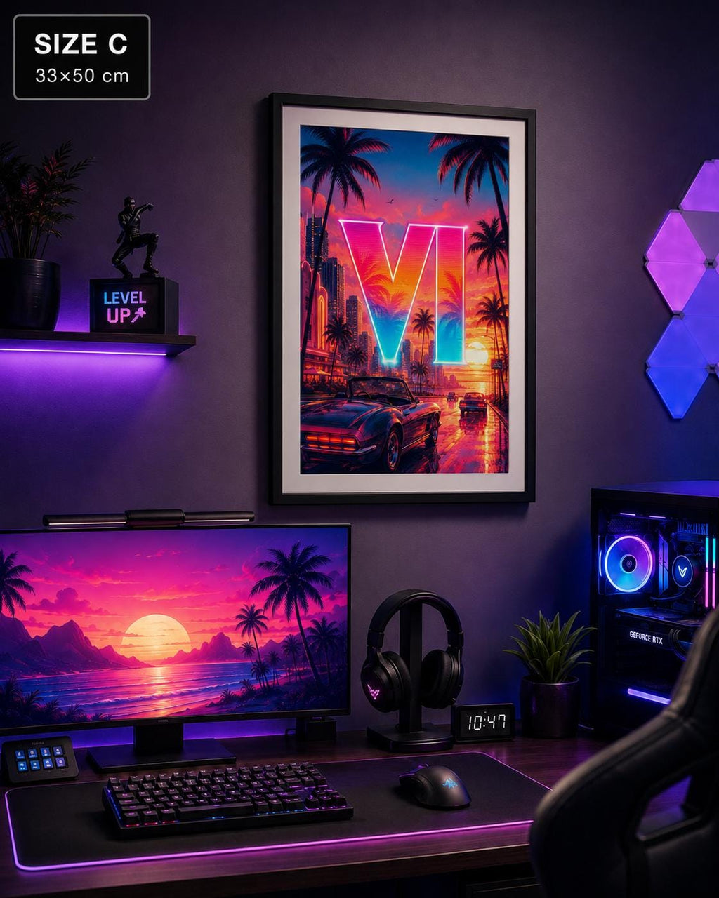 Grant Theft Gaming VI Poster, Vice City Awaits Neon Art Print