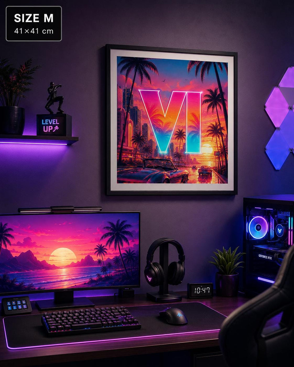 Grant Theft Gaming VI Poster, Vice City Awaits Neon Art Print