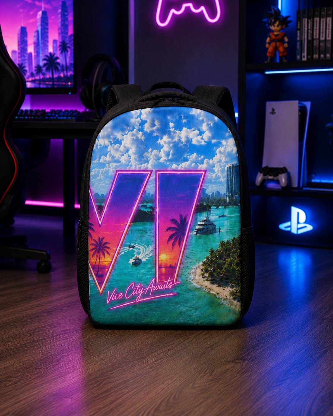 Grand Theft Gaming Backpack: Vice City Awaits Custom Polyester Bag