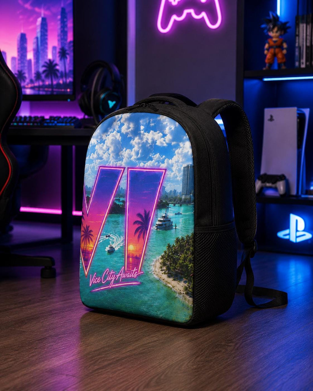 Grand Theft Gaming Backpack: Vice City Awaits Custom Polyester Bag