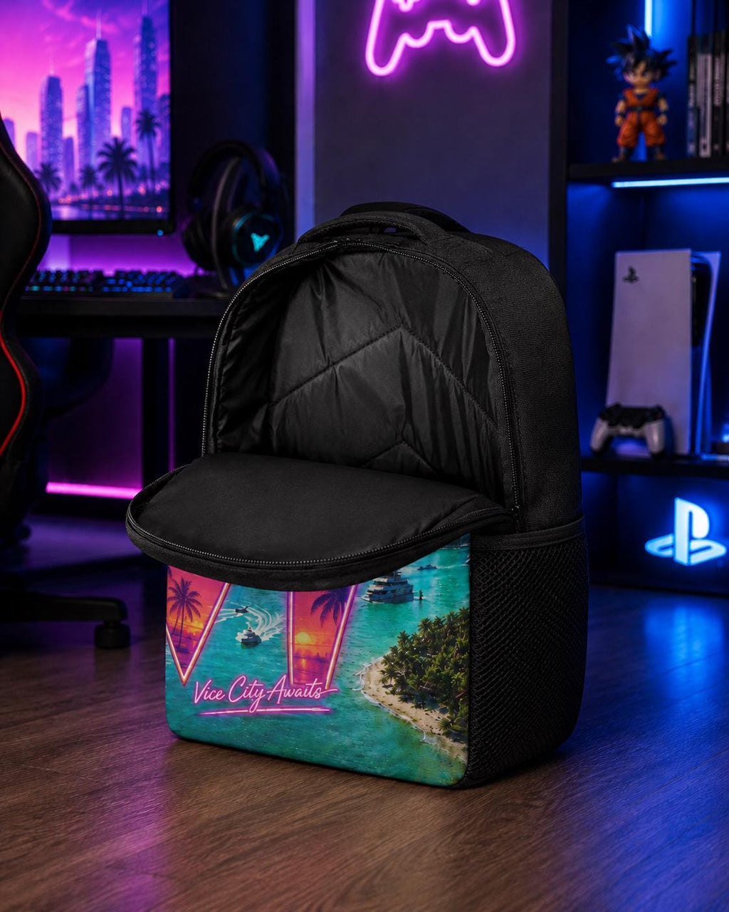 Grand Theft Gaming Backpack: Vice City Awaits Custom Polyester Bag
