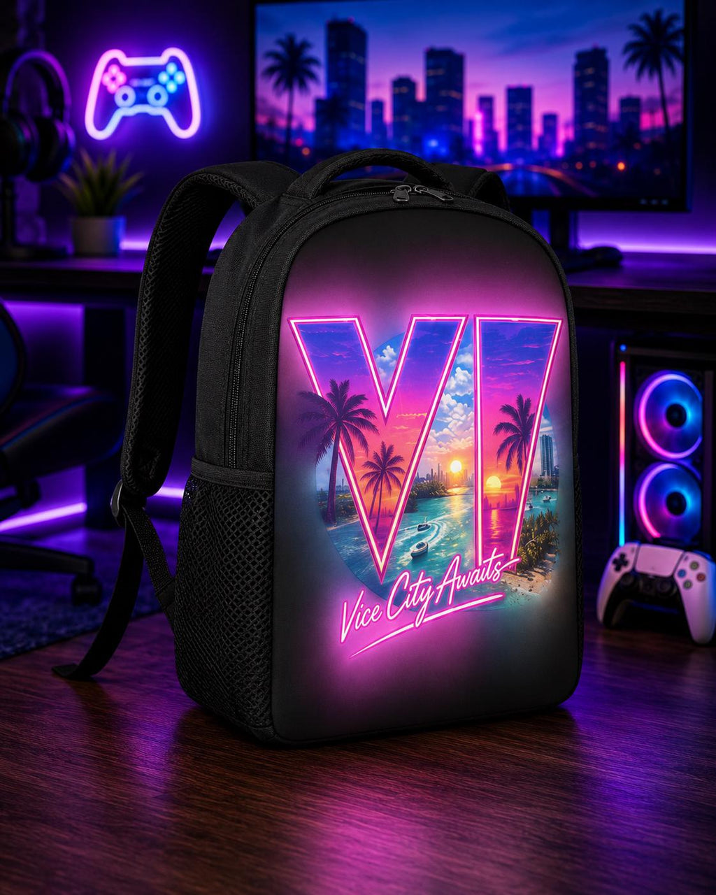 Grand Theft Gaming 6 Backpack: Vice City Awaits Polyester Bag