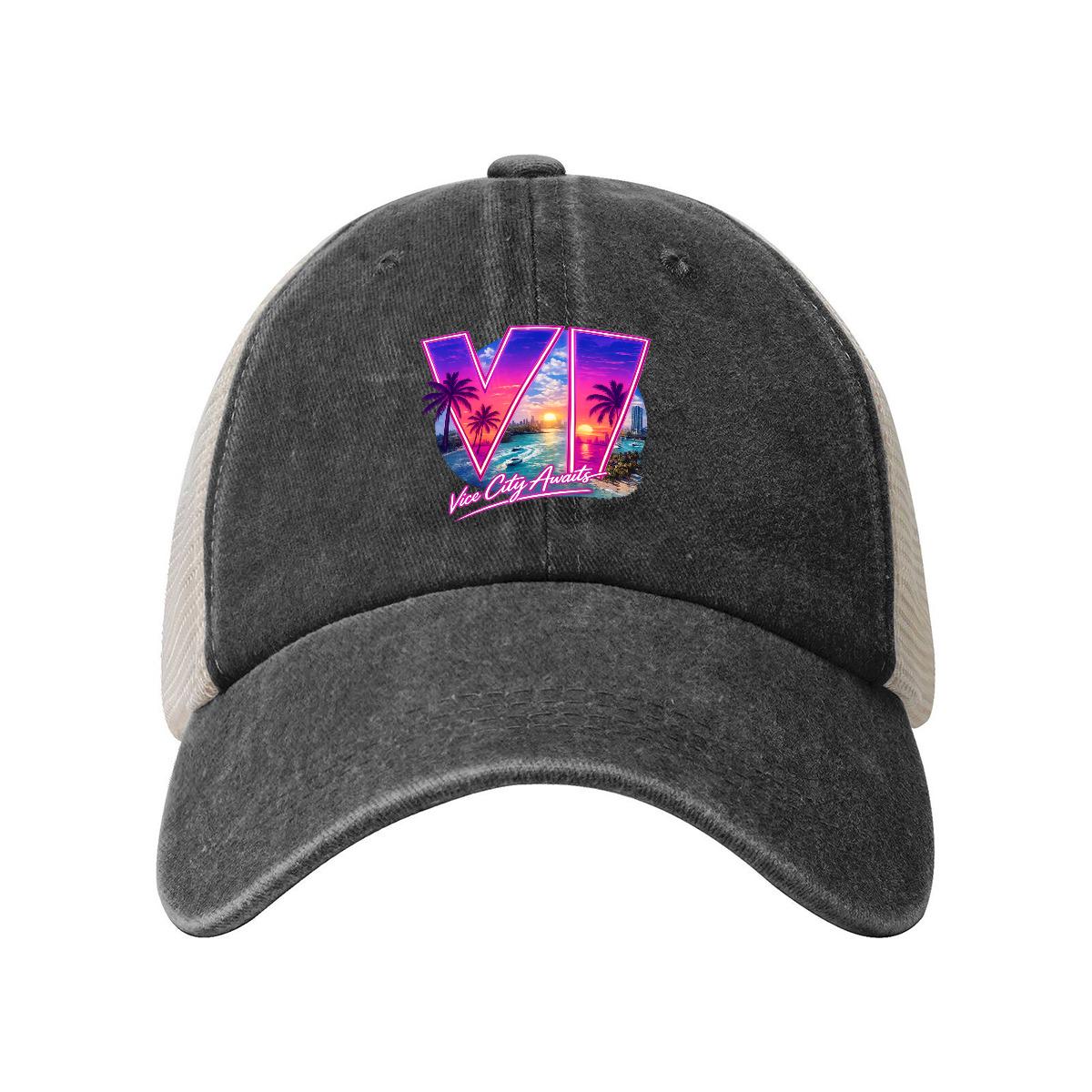 Grand Theft Gaming Vintage Washed Denim Mesh Cap | VI | Printed in USA