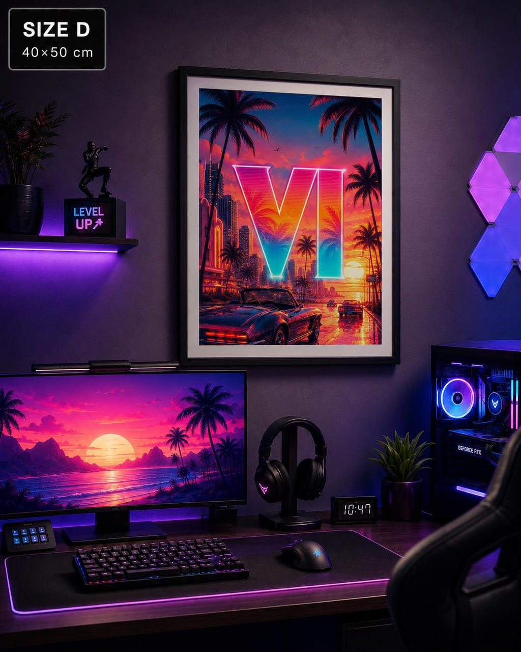 Grant Theft Gaming VI Poster, Vice City Awaits Neon Art Print