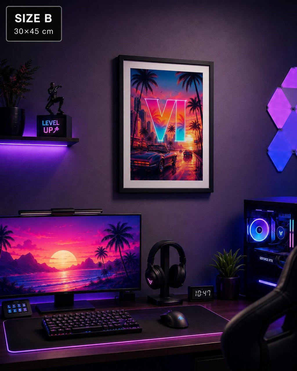Grant Theft Gaming VI Poster, Vice City Awaits Neon Art Print